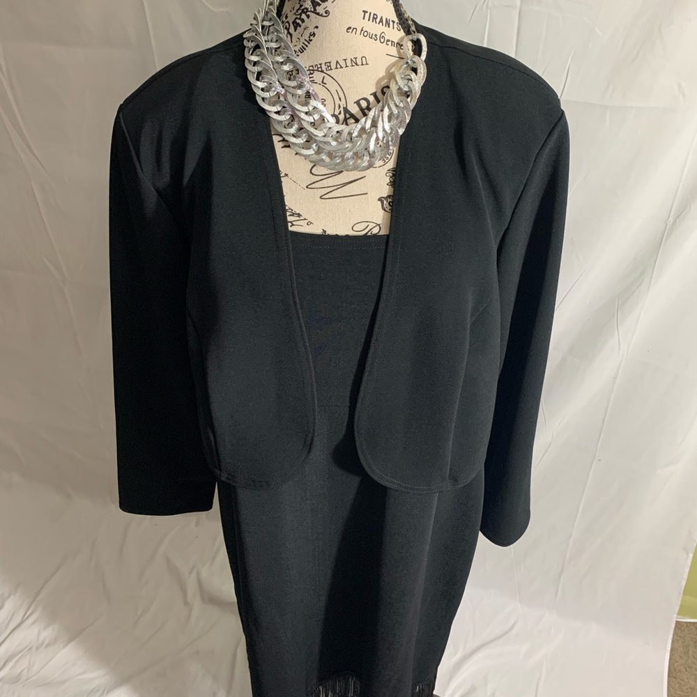 Onyx Nite 2 piece Elegant black dress w/fringe hem & bolero jacket. Sz:20 - nwt